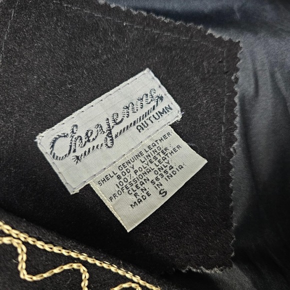 Vintage 70s Cheyenne Suede Vest Gold Embroidery Boho Folk Festival Waistcoat S - Picture 8 of 8